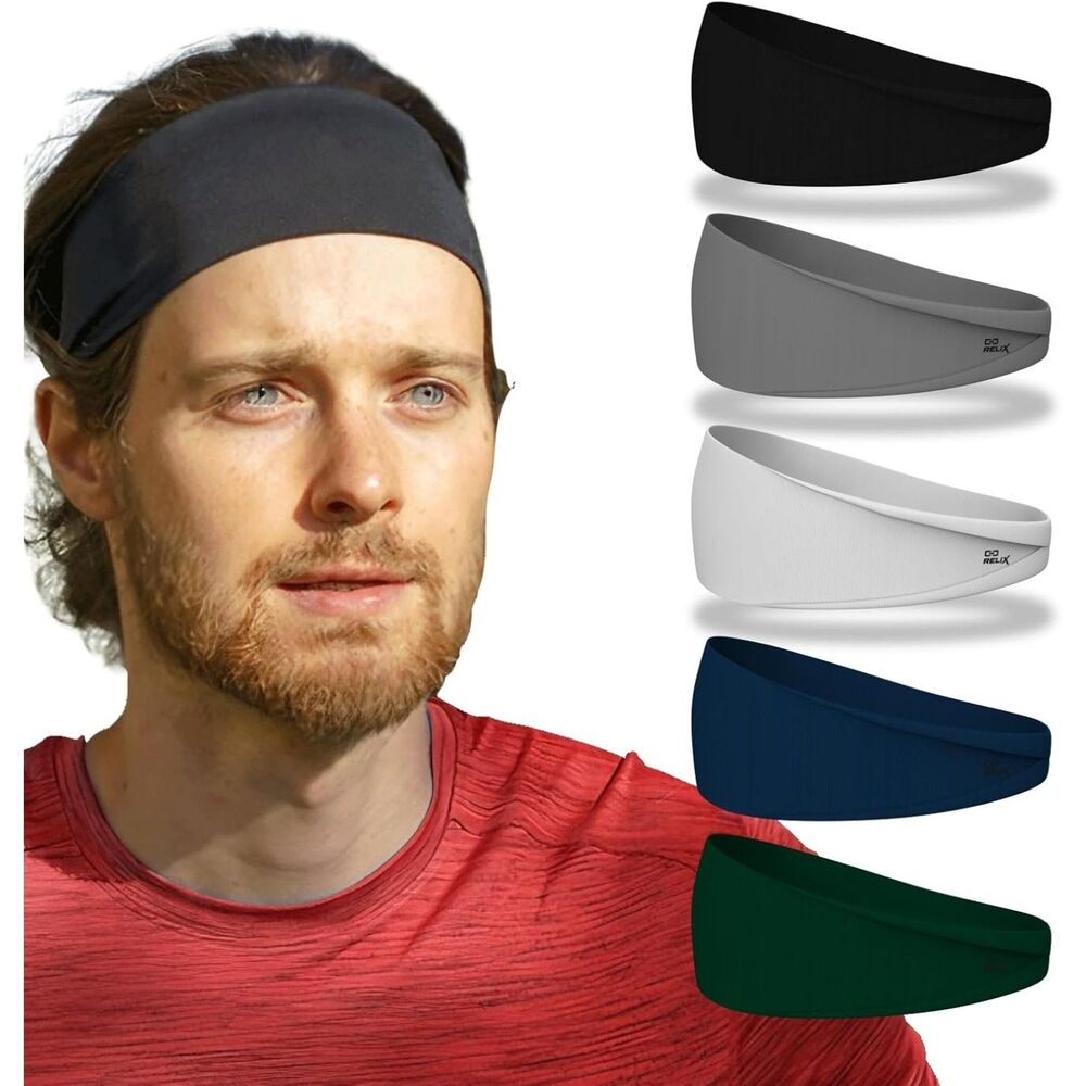 Relix Sports Headband Unisex (Pack of 5) - Moisture Absorbing Workout Headband